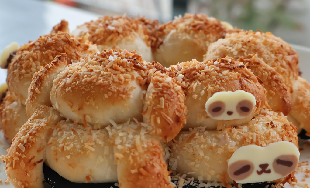 ぬいぐるみみたいなナマケモノ親子のちぎりパン④＆ツナマヨオニオン