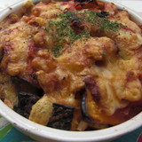 カレーマカロニの夏野菜重ね焼き
