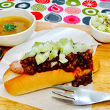 スパイシーカレービーンズドッグピクルス添えスープ