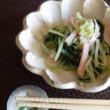 水菜とほたて缶の和え物