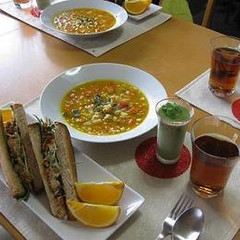 きんぴらサンド・かぼちゃのスープ・抹茶のムース