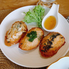 8月レッスン　冷やし担々麵、海老パン、杏仁豆腐