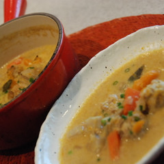 鶏れんこんと根菜の味噌クリーム仕立て