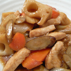 根菜と鶏肉の生姜焼き