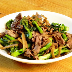 万能甘だれを使った菜の花の牛肉炒め
