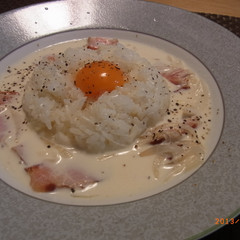 旨っカレー米　in 和風カルボナーラスープ