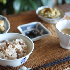 じゃが芋ポタージュ＆炒り豆ご飯＆ひじきふりかけ