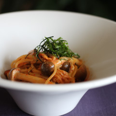 きのことベーコンのキムチクリームパスタ
