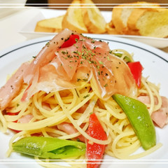 【スパイス：チャービル】生ハムの春色パスタ