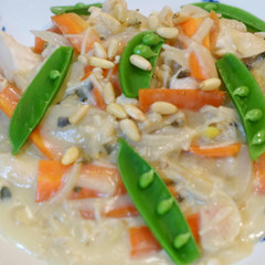 ダイエットに　鶏ささみとえのき茸の豆乳クリーム煮