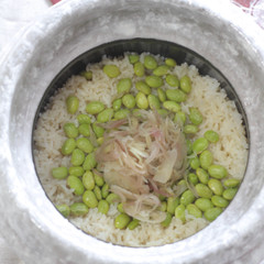 枝豆とみょうがの炊き込みご飯