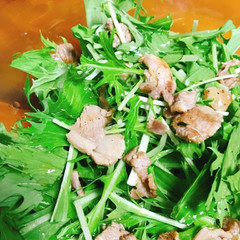 パクチー又は水菜とラム肉のサラダ