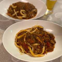 きのこと牛肉の煮込みトマトソース