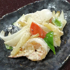 海老と根菜のマヨネーズ炒め