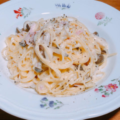 レンチンレシピ☆白味噌とキノコのパスタ
