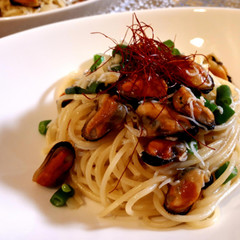 ムール貝としらすのパスタ