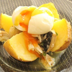 半熟卵と自家製サバシーチキンのポテトサラダ