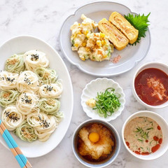 そうめんの盛り付け&3種の麺つゆ