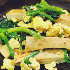 高野豆腐とほうれん草の卵炒め