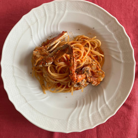 渡り蟹のトマトクリームパスタ