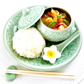 ①ACO'sグリーンカレー(海老)
②ジャスミンライス