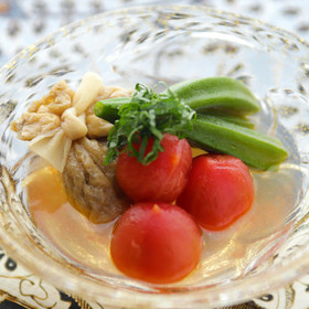 季節野菜の煮浸しと茶巾の煮物