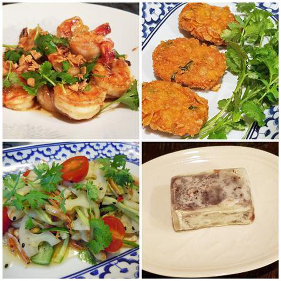 タイのガーリックシュリンプ、豆腐さつま揚げ等フュージョン料理