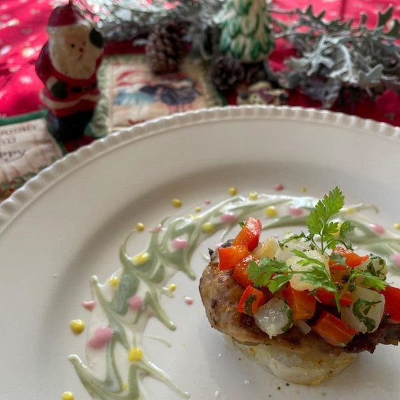 2)ブリのソテー　クリスマス仕立て