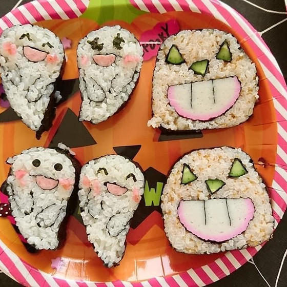 ハロウィンデコ巻き寿司　ジャックオーランタンとおばけ