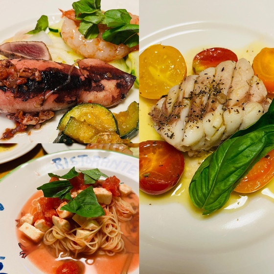 シーフードと夏野菜でイタリア料理