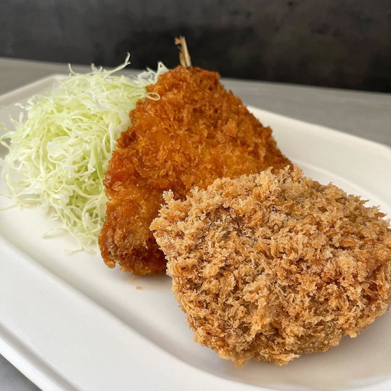 アジフライ、ふわふわせんぎりキャベツ