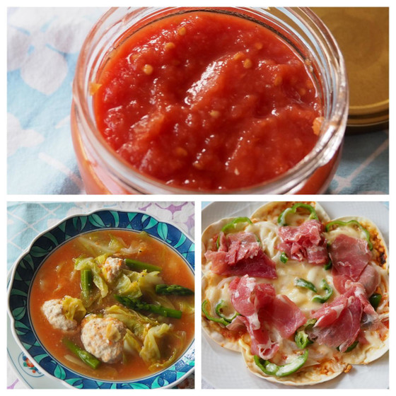 手作りトマトケチャップで減塩♪鶏団子スープ＆餃子の皮でピザ