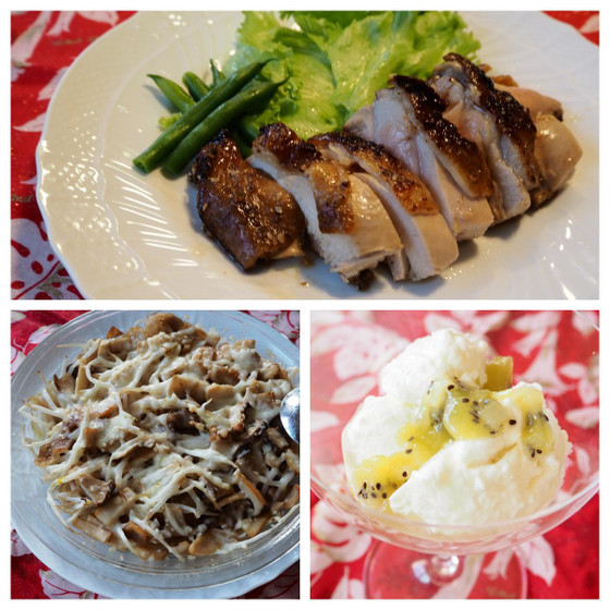 お手軽でクリスマス♪コーヒーチキン＆エリンギチーズ焼きとヨーグルトデザート