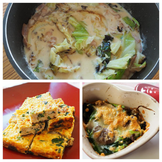 ほっこり温まる♪焦がしキャベツの豆乳スープ、グラタンとぎせい豆腐
