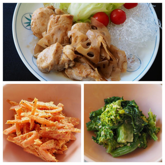 ヘルシーで満足なメイン！スパイス鶏むね肉と副菜の菜の花と人参で春気分を味わう