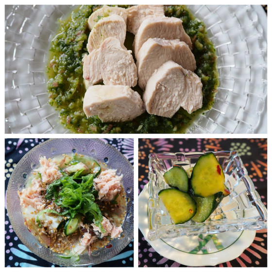 きゅうりで夏を癒す♪蒸し鶏にきゅうりソース＆冷や汁＆浅漬け