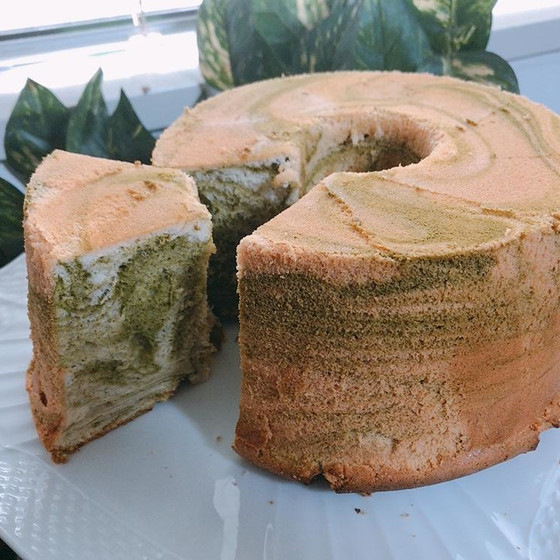「抹茶マーブルシフォンケーキ」１７㎝丸シフォン型１台実習