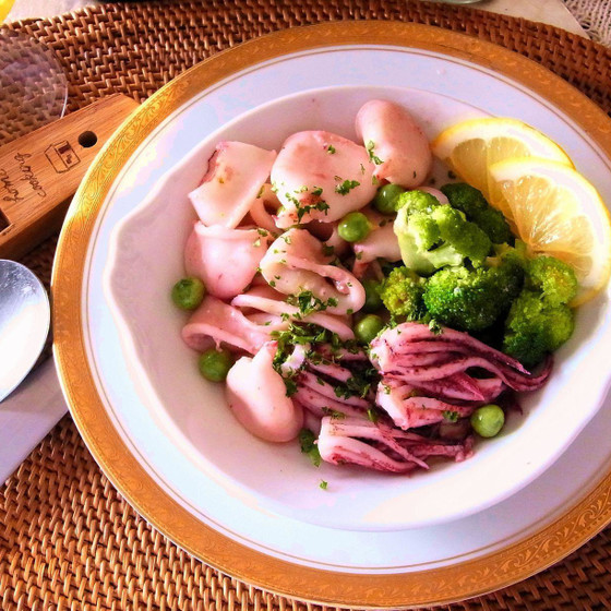 イカとグリーン野菜のレモンバター
