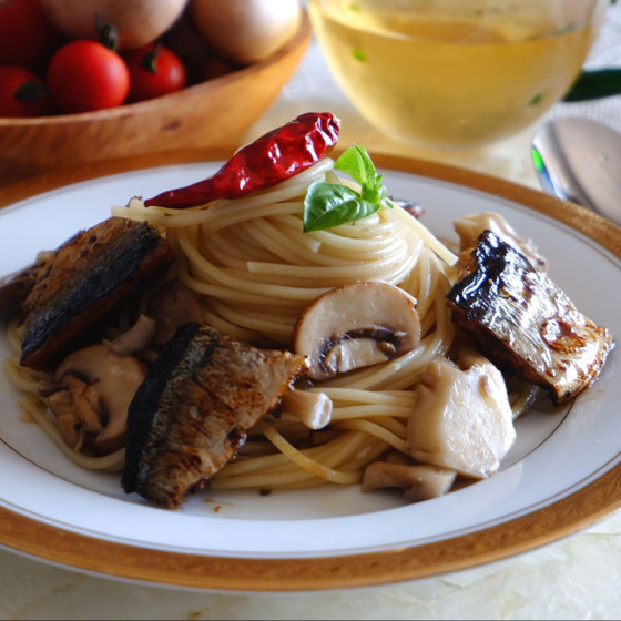 さんまときのこの秋パスタ