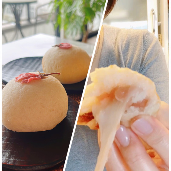 グルテンフリー♡ダイエット中の方も！！米粉100％ ✖ 桜あんと求肥の米粉パン　季節のポタージュランチ付き