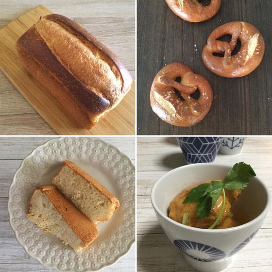 酵母食パンとプレッツェルと苺酵母シフォンケーキ