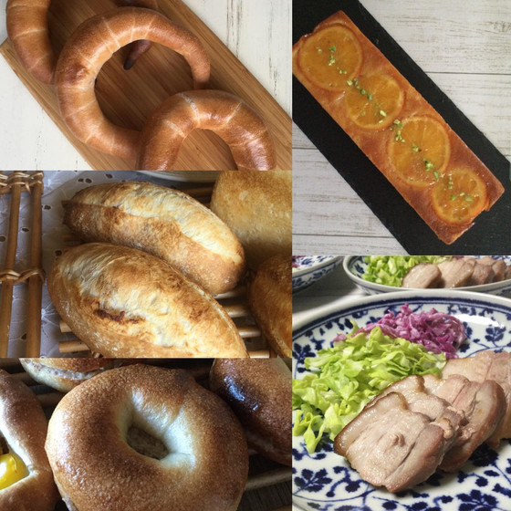 クレセントロール、クッペ、ベーグル、焼き豚、オレンジケーキ