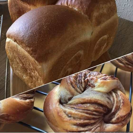 酒種ミルクブレッド(牛乳仕込みの食パン)とチョコロールパン(折り込みパン)