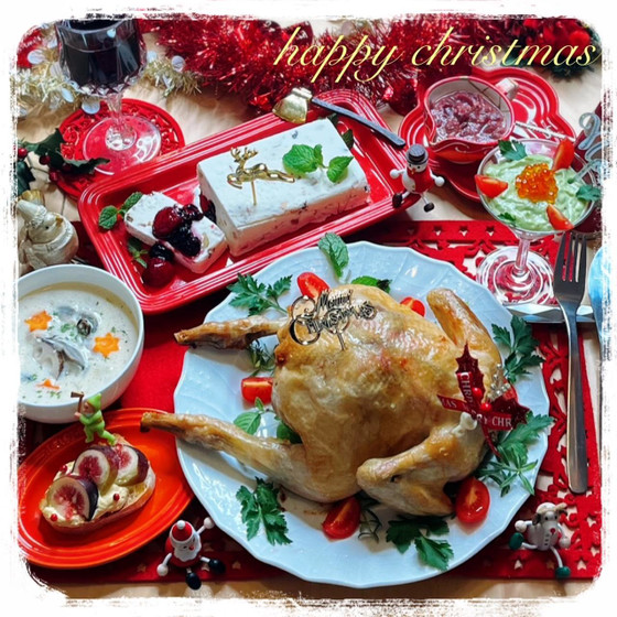 丸鶏のローストチキン＆映えるおうちクリスマスメニュー♡