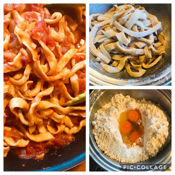 大人向け！簡単モチモチ手打ちパスタとトマトソース、スムージー