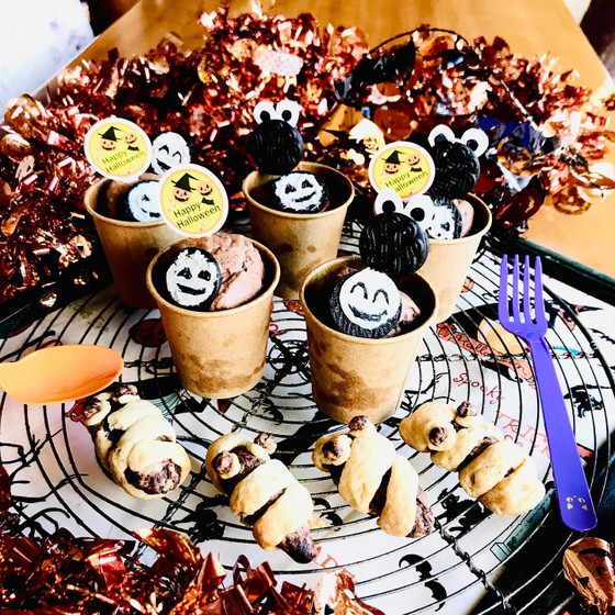 ハロウィンキッズ♫クッキーモンスターカップケーキとミイラ