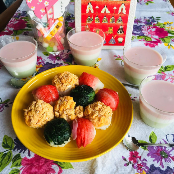 キッズひなまつりレッスン♫三色のひしもちゼリーと手毬寿司