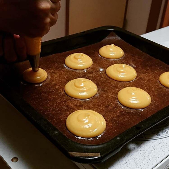 天板に丸く絞ります♪