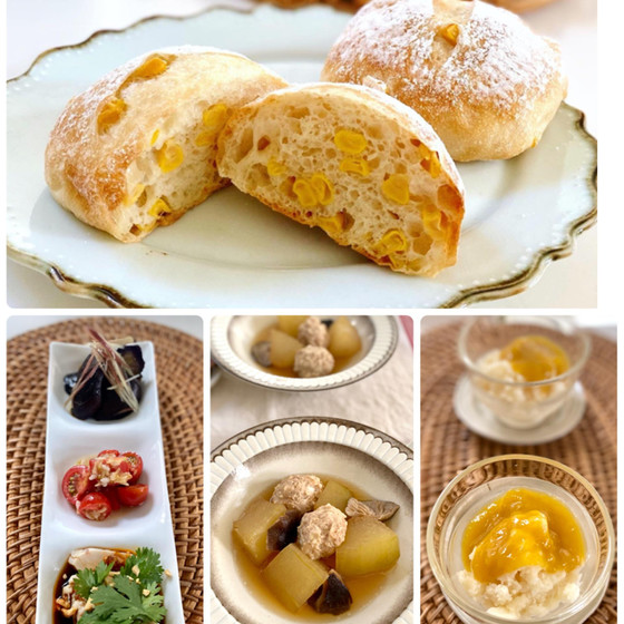 とうもろこしのチャバタと夏のおばんざい料理