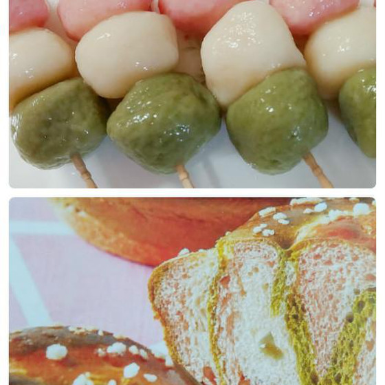 春色のパンとお団子を作りましょう。